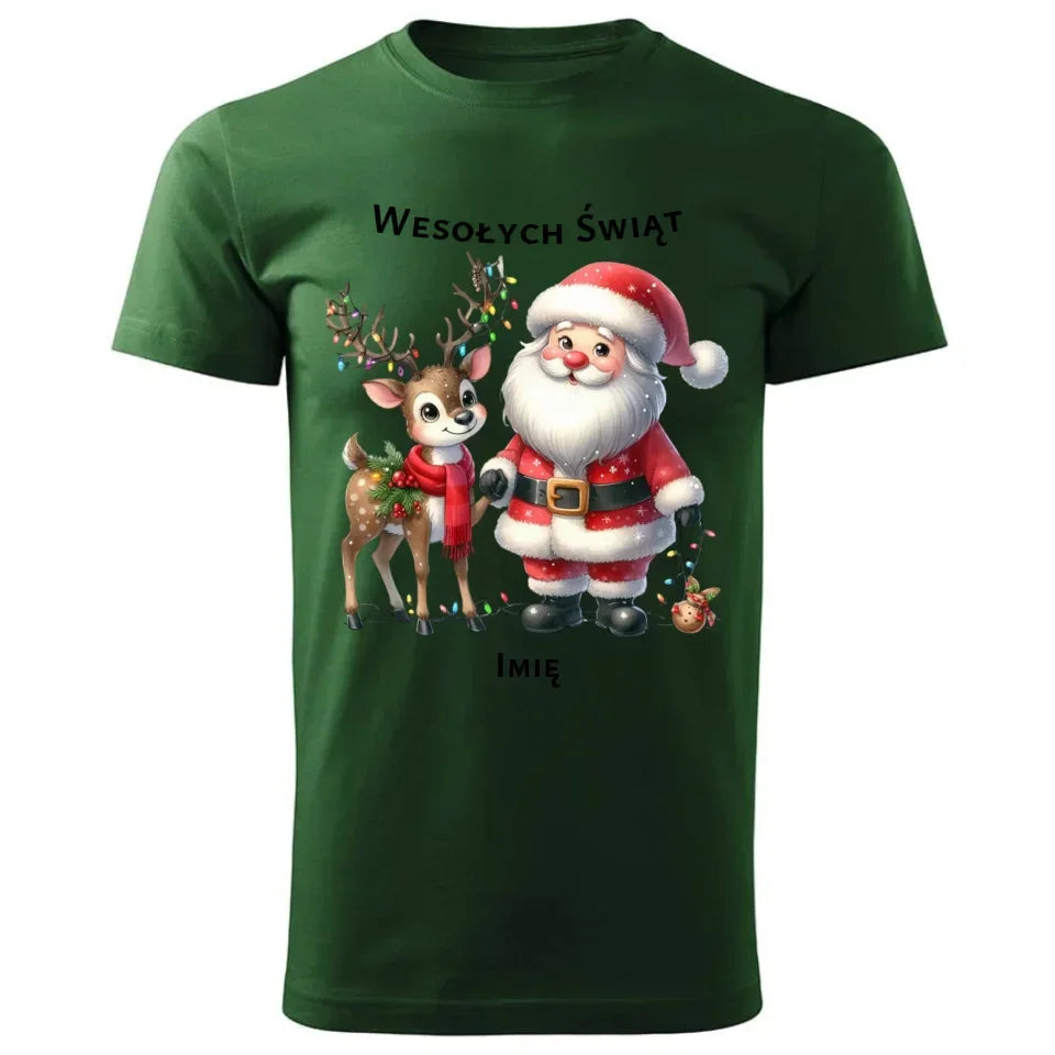 Mikołaj i renifer | Personalizowana świąteczna koszulka męska BN09 - StoryCups.pl
