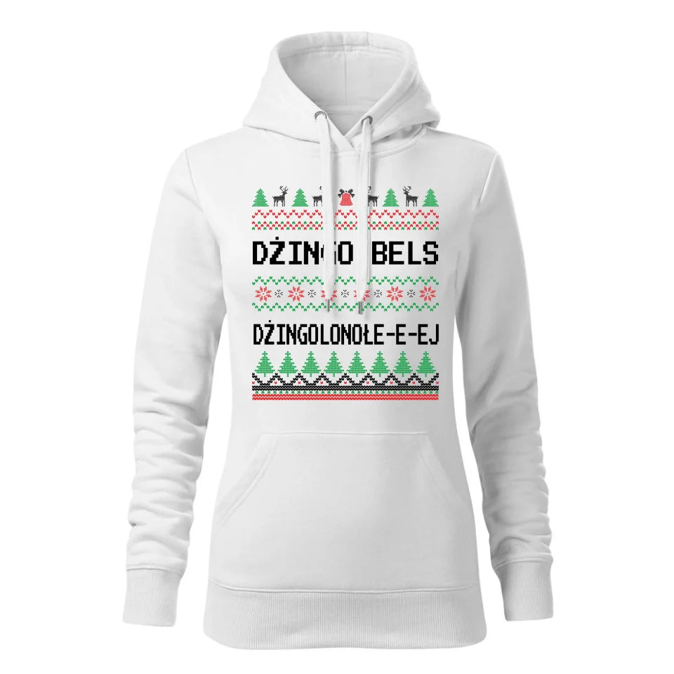 Świąteczna bluza damska z kapturem biała na prezent personalizacja hoodie Święta Boże Narodzenie Mikołajki