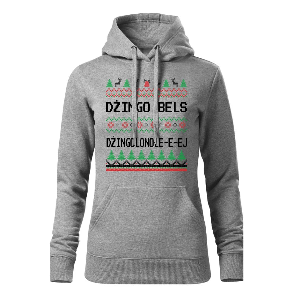 Świąteczna bluza damska z kapturem szara na prezent personalizacja hoodie Święta Boże Narodzenie Mikołajki