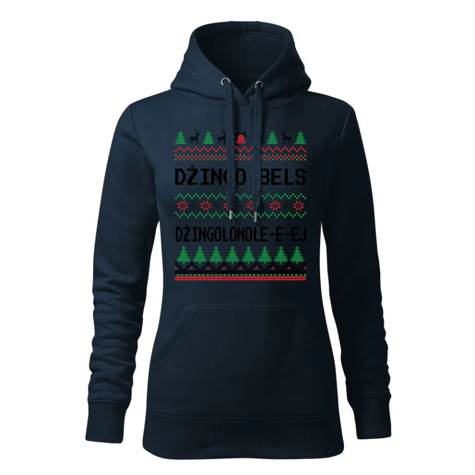 Świąteczna bluza damska z kapturem granatowa na prezent personalizacja hoodie Święta Boże Narodzenie Mikołajki