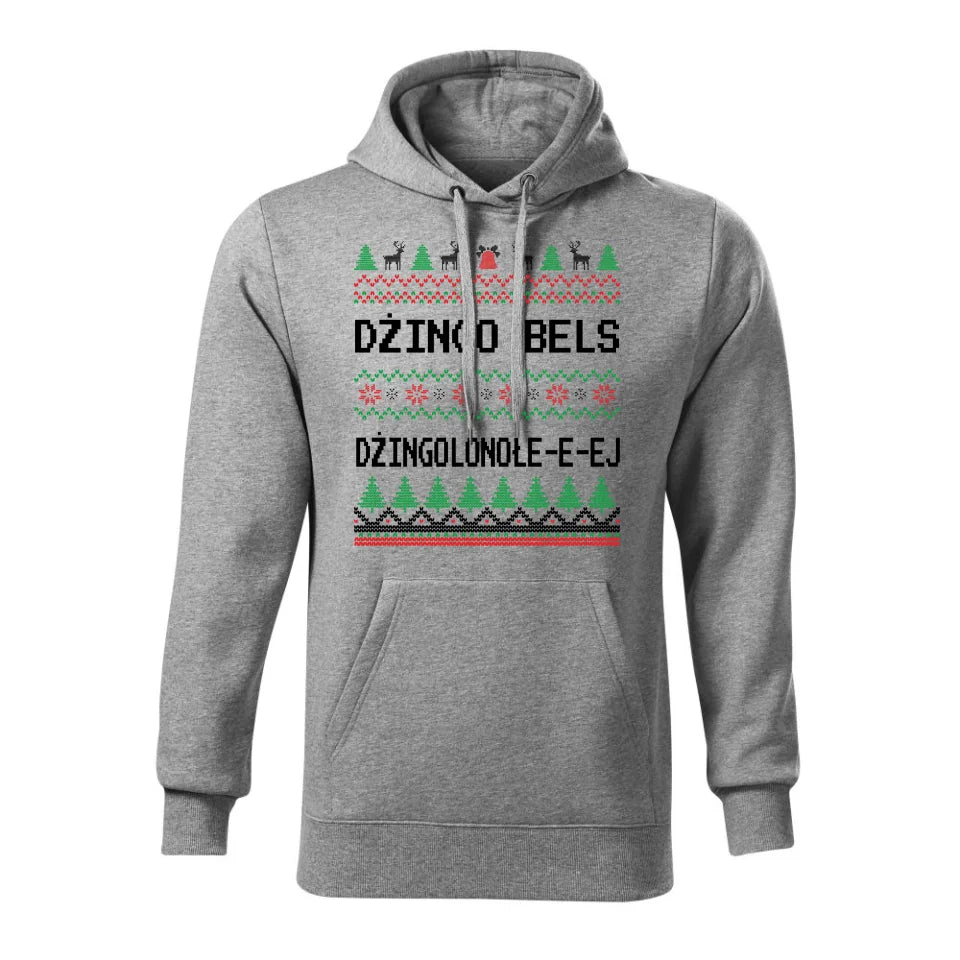 Świąteczna bluza męska z kapturem szara na prezent personalizacja hoodie Święta Boże Narodzenie Mikołajki