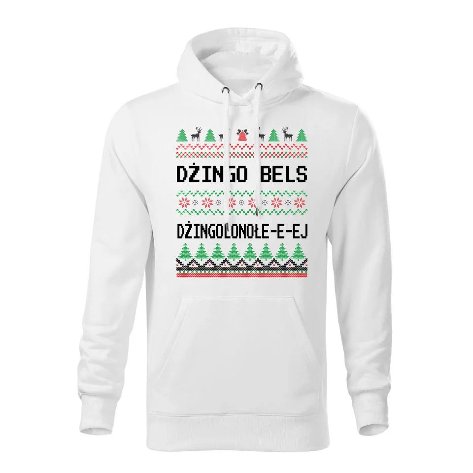 Świąteczna bluza męska z kapturem biała na prezent personalizacja hoodie Święta Boże Narodzenie Mikołajki