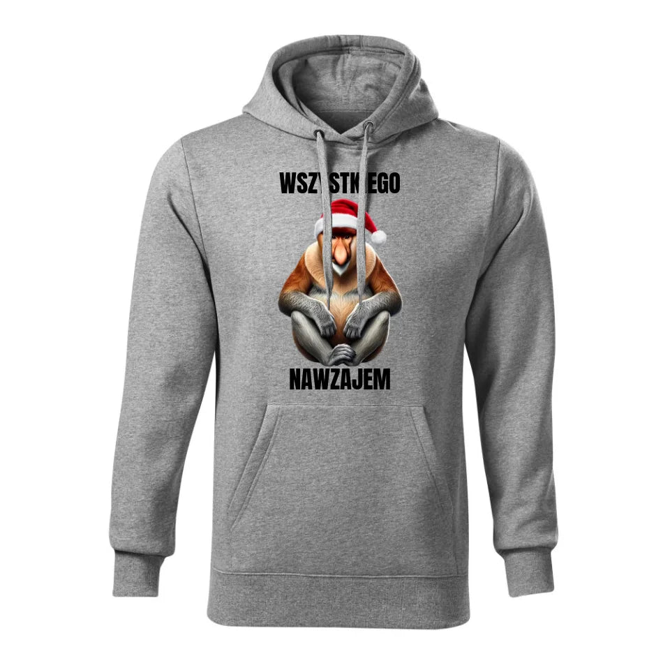 Świąteczna bluza męska z kapturem szara na prezent personalizacja hoodie Święta Boże Narodzenie Mikołajki