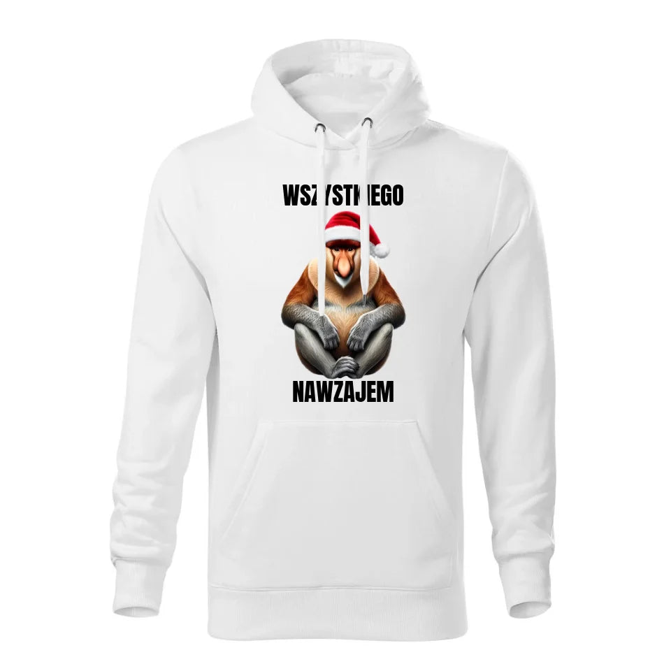 Świąteczna bluza męska z kapturem biała na prezent personalizacja hoodie Święta Boże Narodzenie Mikołajki