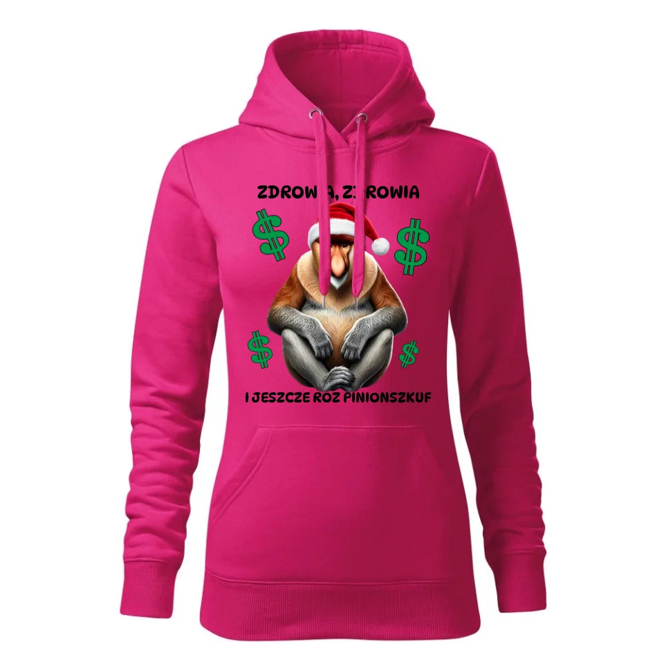 Świąteczna bluza damska z kapturem różowa na prezent personalizacja hoodie Święta Boże Narodzenie Mikołajki