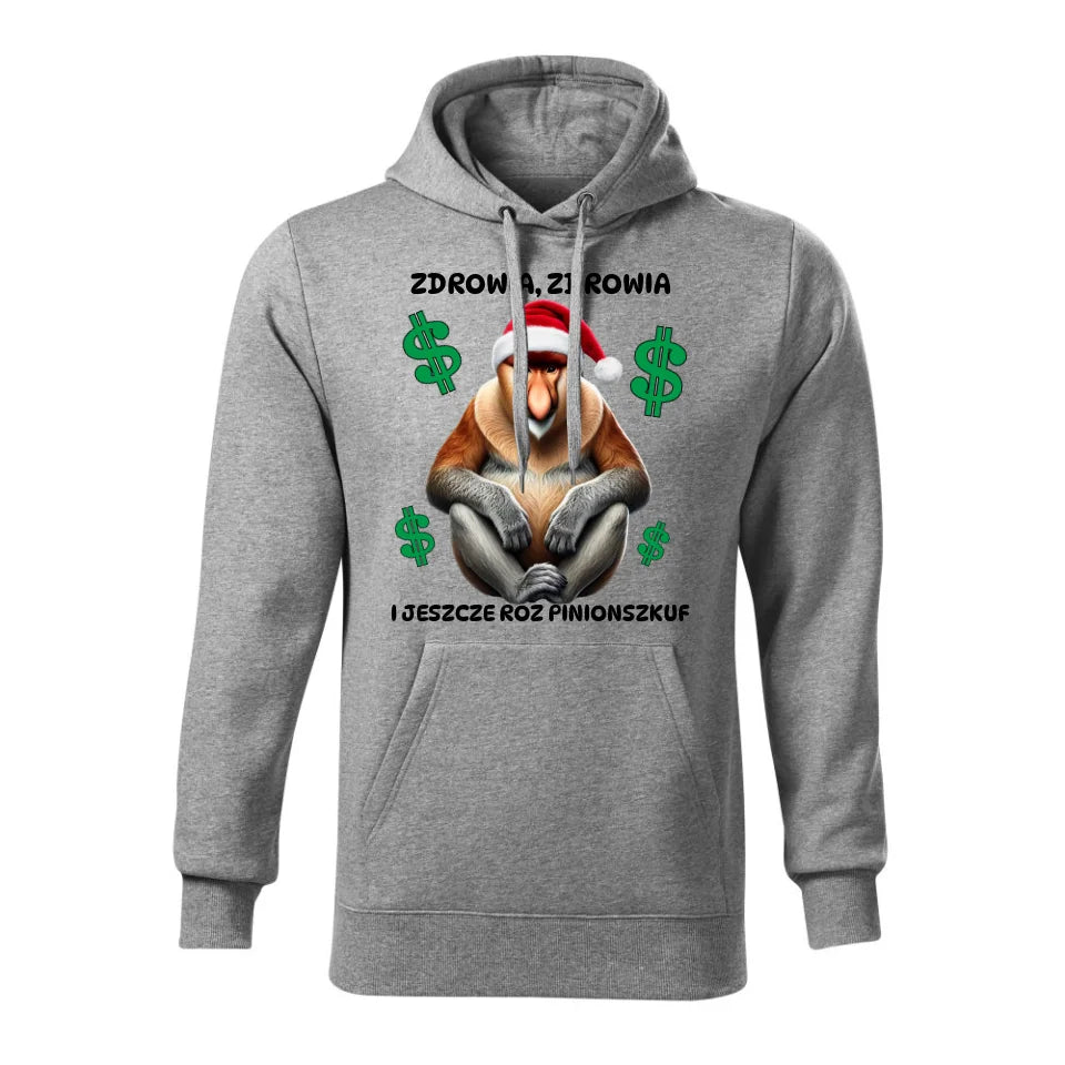 Świąteczna bluza męska z kapturem szara na prezent personalizacja hoodie Święta Boże Narodzenie Mikołajki