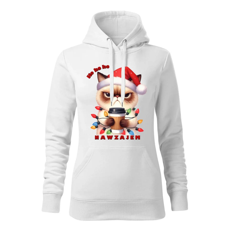 Świąteczna bluza damska z kapturem biała na prezent personalizacja hoodie Święta Boże Narodzenie Mikołajki