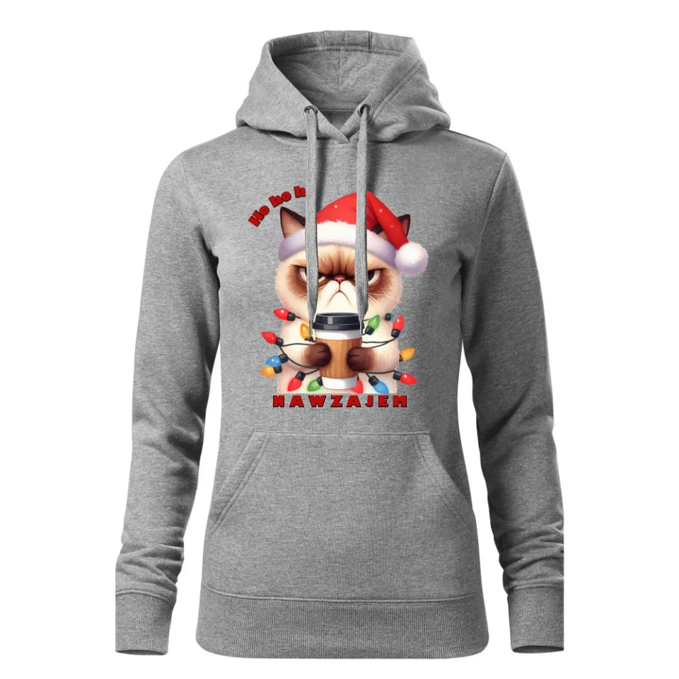 Świąteczna bluza damska z kapturem szara na prezent personalizacja hoodie Święta Boże Narodzenie Mikołajki