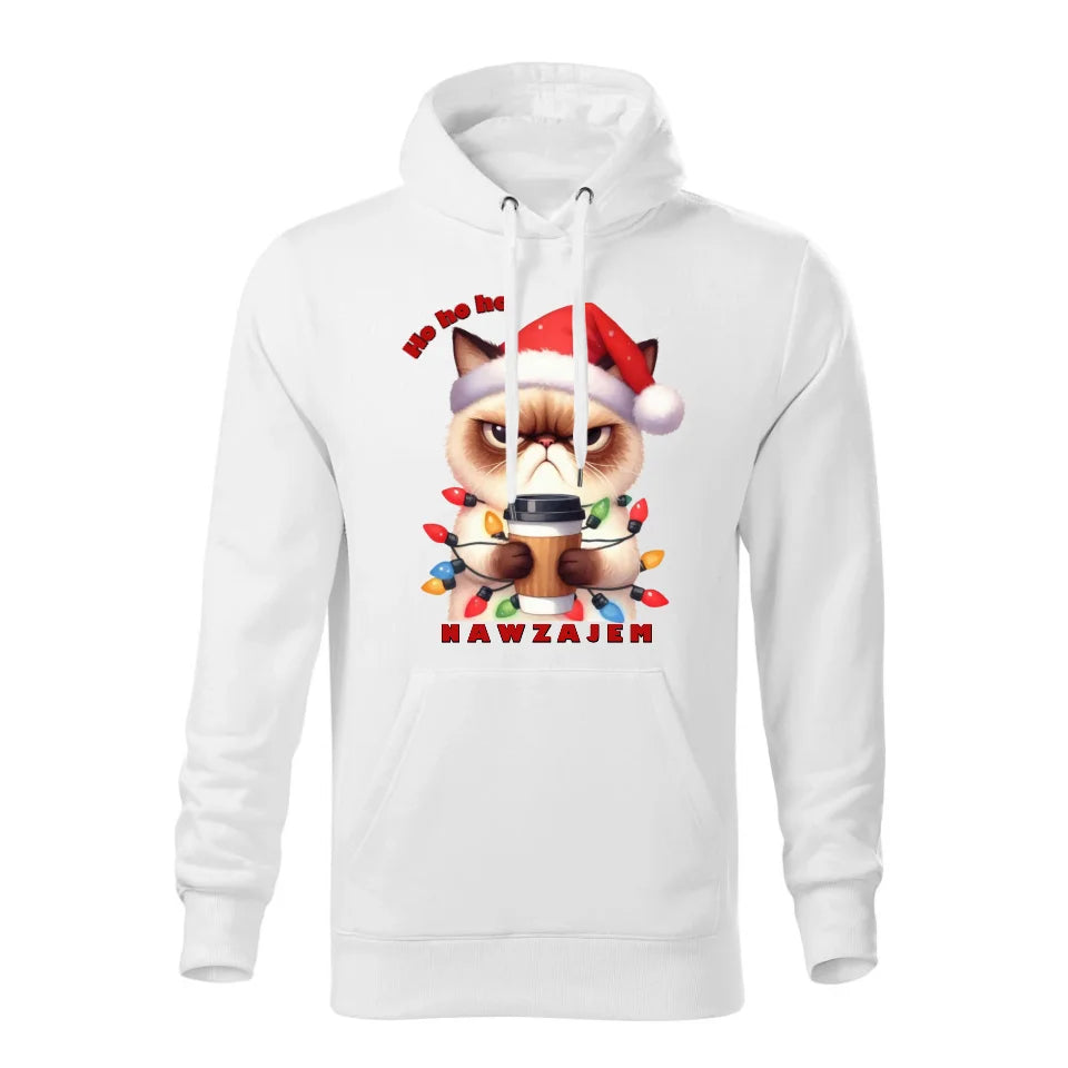 Świąteczna bluza męska z kapturem biała na prezent personalizacja hoodie Święta Boże Narodzenie Mikołajki