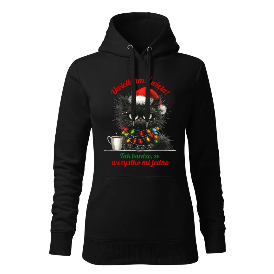 Wszystko mi jedno | Świąteczna bluza damska z kapturem BN35 - StoryCups.pl