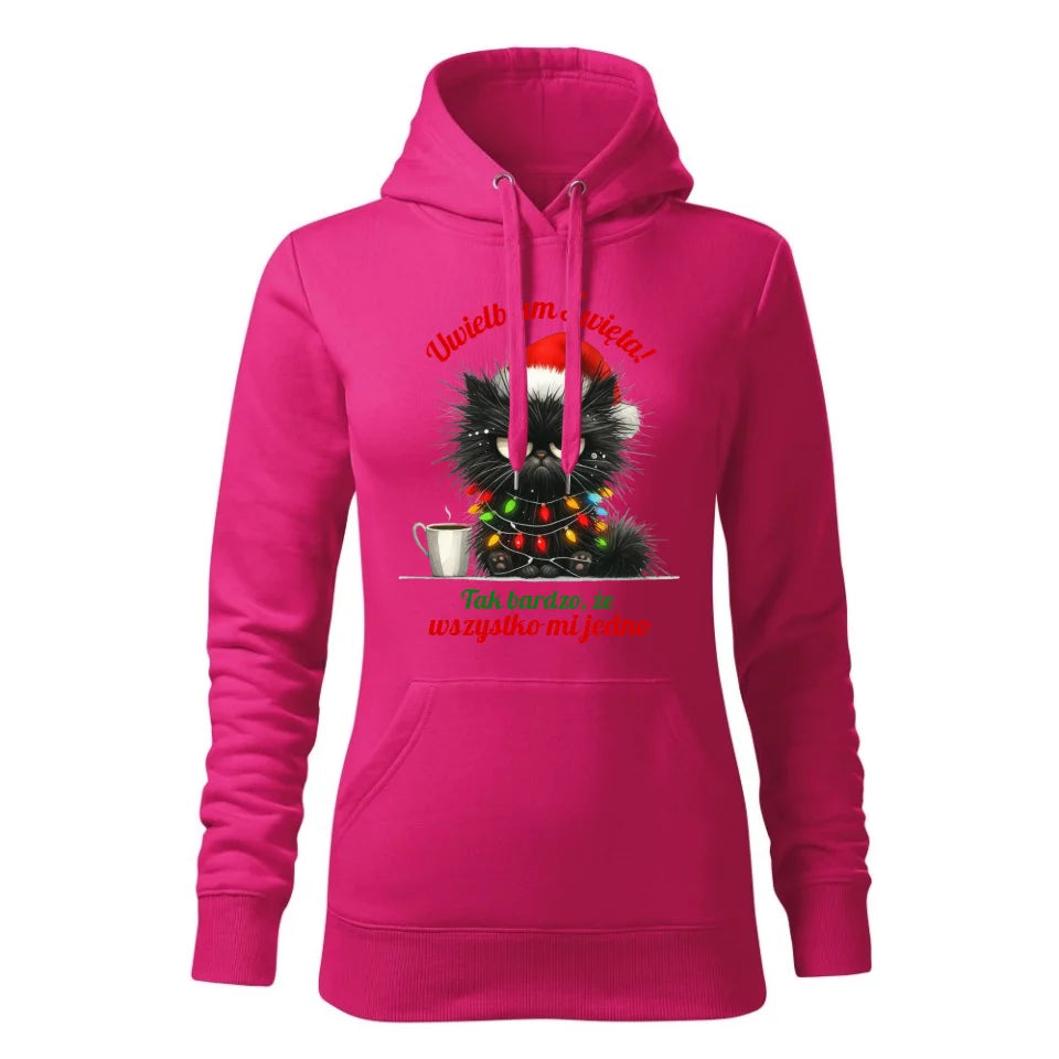 Świąteczna bluza damska z kapturem różowa na prezent personalizacja hoodie Święta Boże Narodzenie Mikołajki