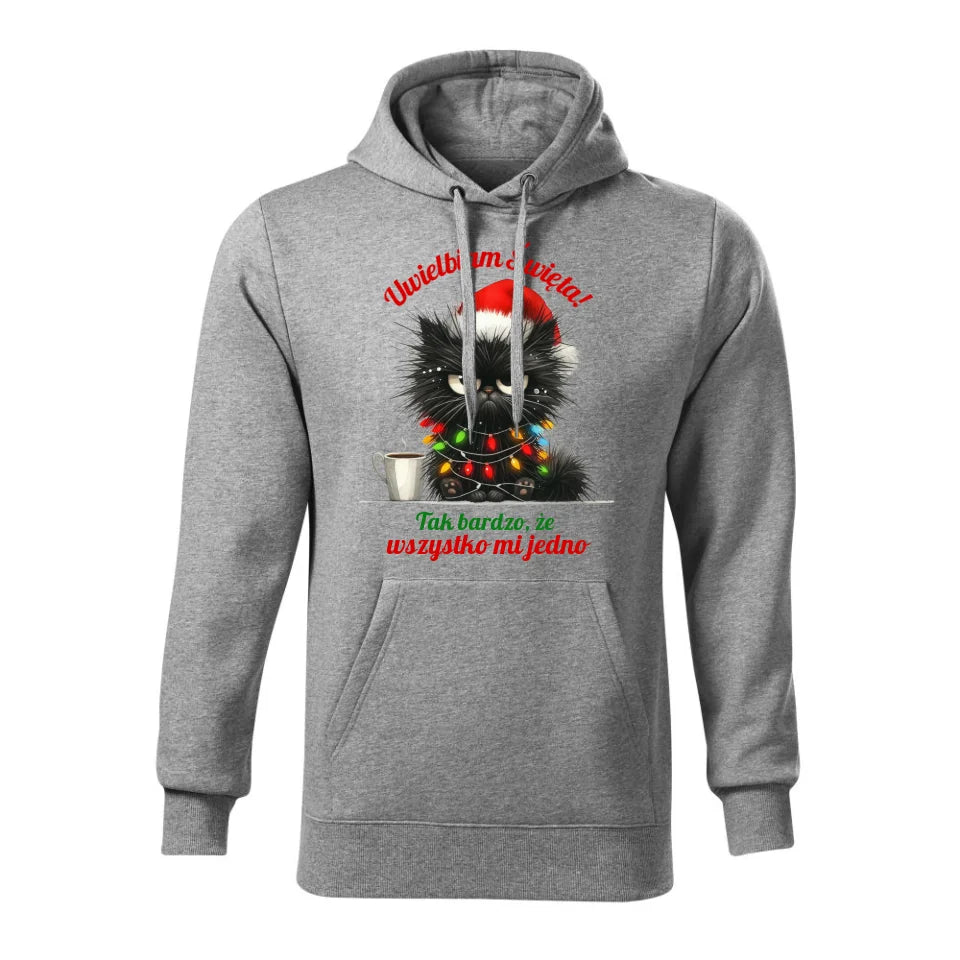 Świąteczna bluza męska z kapturem szara na prezent personalizacja hoodie Święta Boże Narodzenie Mikołajki