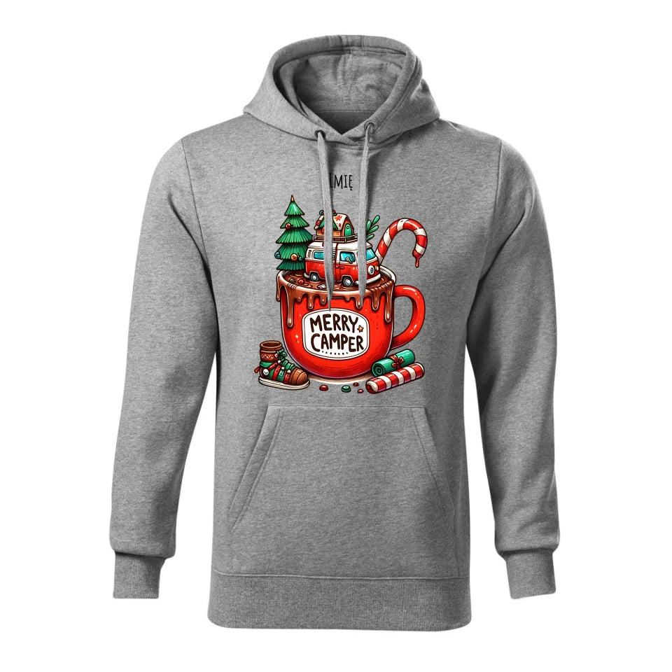 Świąteczna bluza męska z kapturem szara na prezent personalizacja hoodie Święta Boże Narodzenie Mikołajki