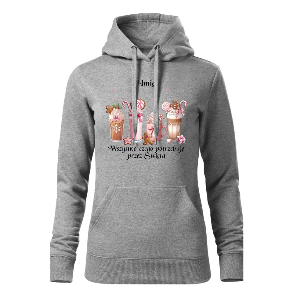 Świąteczna bluza damska z kapturem szara na prezent personalizacja hoodie Święta Boże Narodzenie Mikołajki