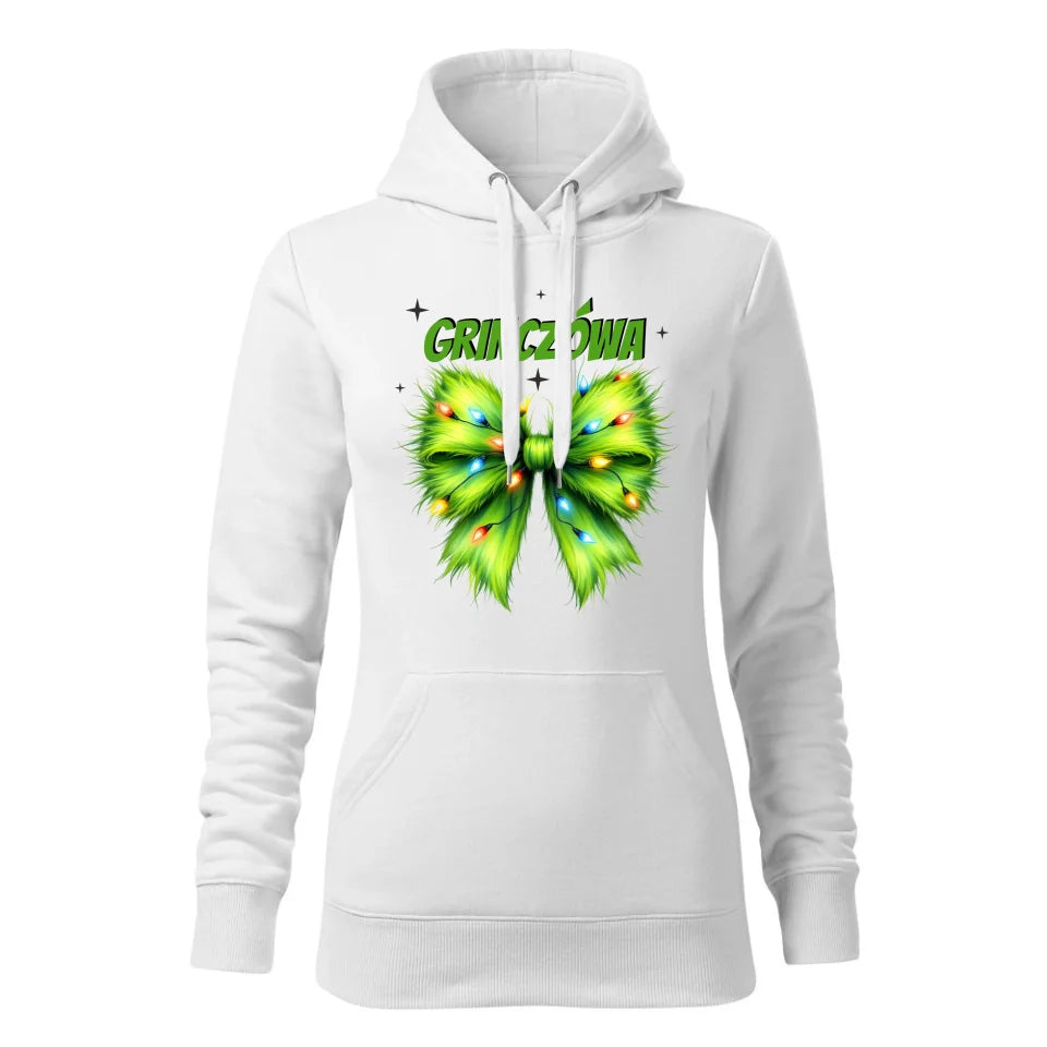 Świąteczna bluza damska z kapturem biała na prezent personalizacja hoodie Święta Boże Narodzenie Mikołajki