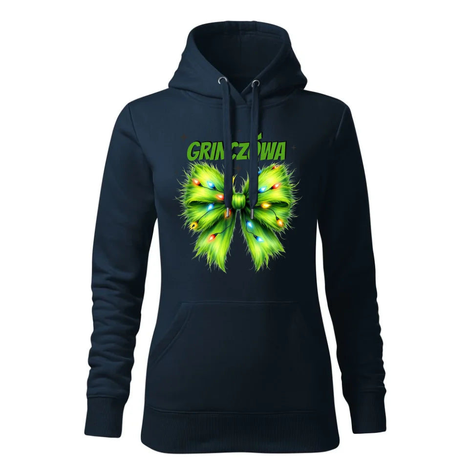 Świąteczna bluza damska z kapturem granatowa na prezent personalizacja hoodie Święta Boże Narodzenie Mikołajki