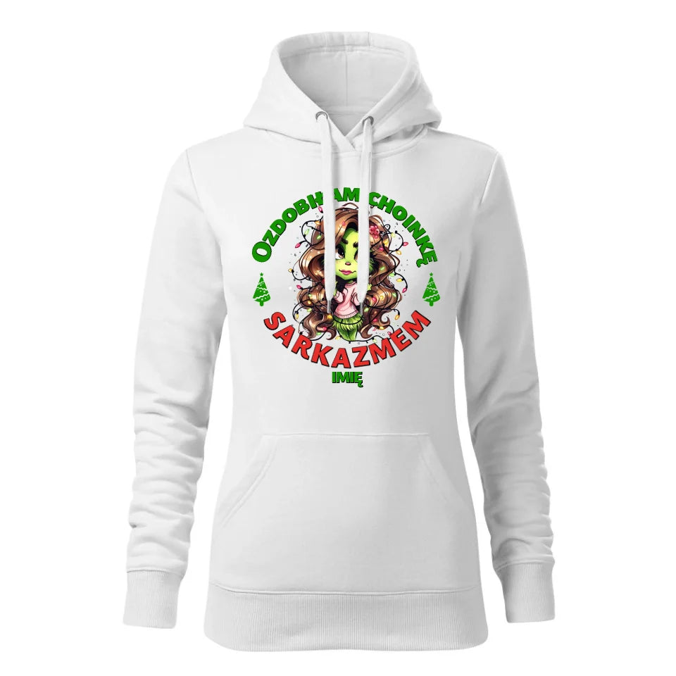 Świąteczna bluza damska z kapturem biała na prezent personalizacja hoodie Święta Boże Narodzenie Mikołajki