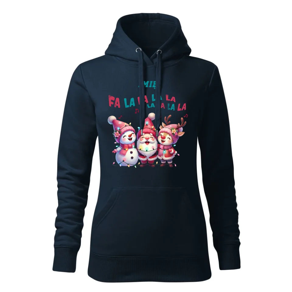 Świąteczna bluza damska z kapturem granatowa na prezent personalizacja hoodie Święta Boże Narodzenie Mikołajki