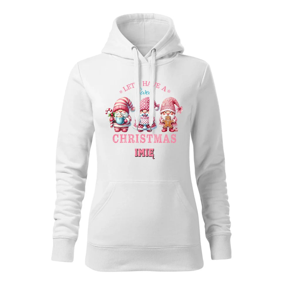 Świąteczna bluza damska z kapturem biała na prezent personalizacja hoodie Święta Boże Narodzenie Mikołajki