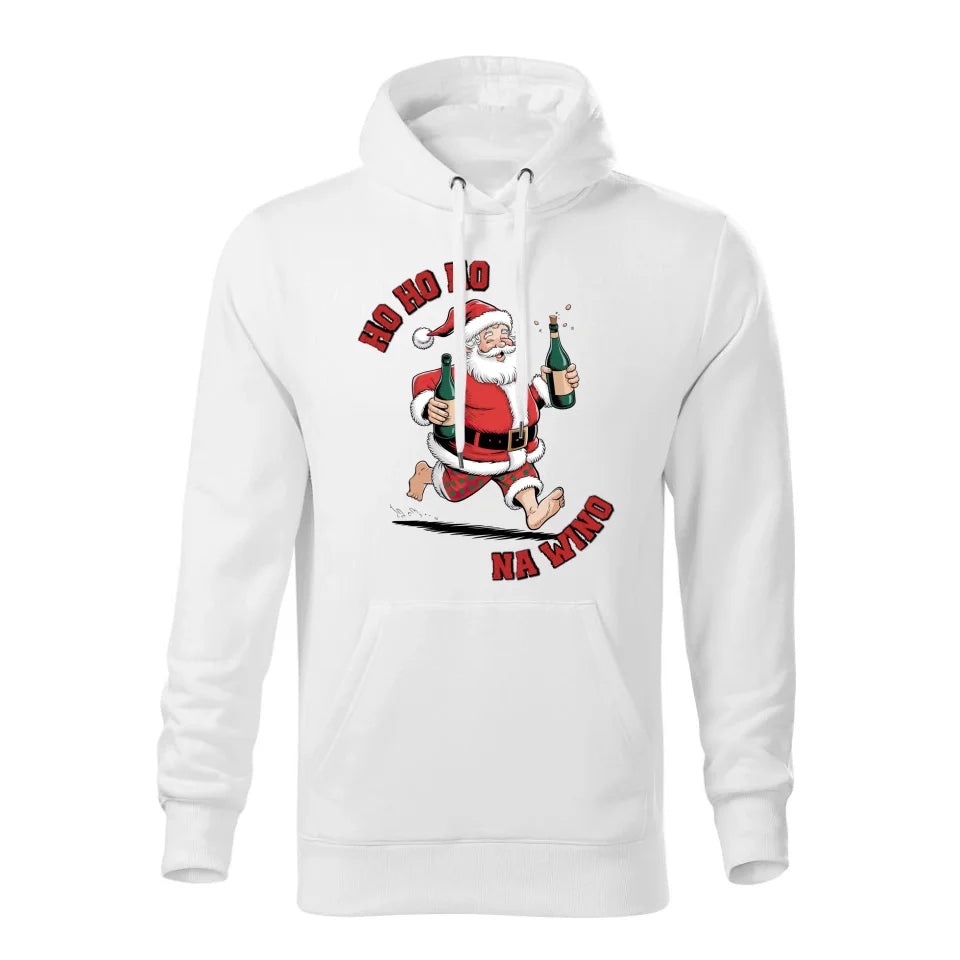 Świąteczna bluza męska z kapturem biała na prezent personalizacja hoodie Święta Boże Narodzenie Mikołajki