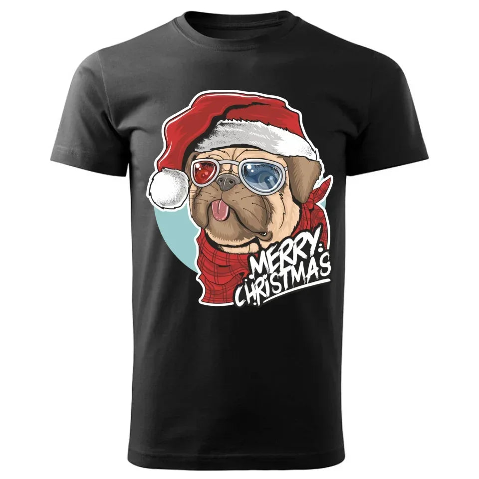 Merry Christmas | Świąteczna koszulka męska z mopsem BN62 - StoryCups.pl