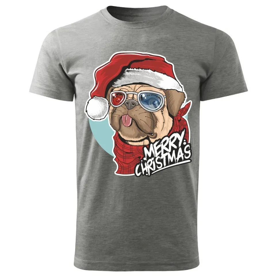 Merry Christmas | Świąteczna koszulka męska z mopsem BN62 - StoryCups.pl