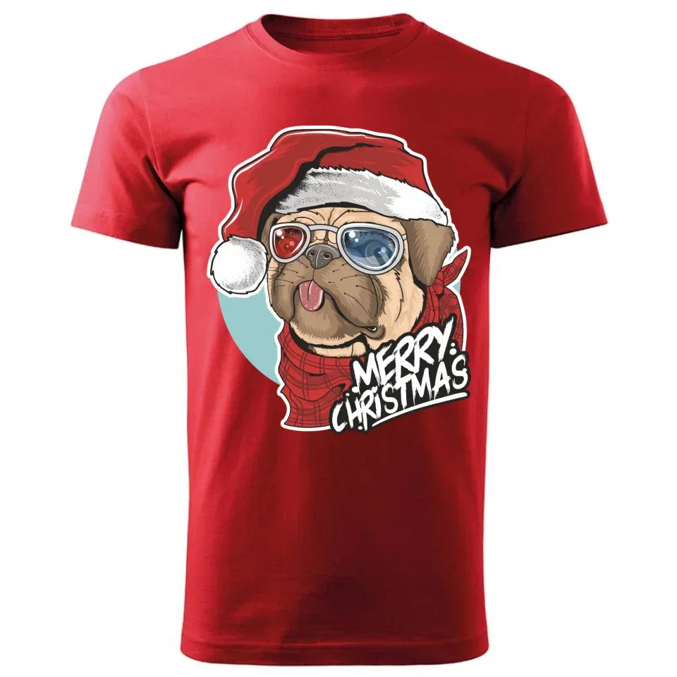 Merry Christmas | Świąteczna koszulka męska z mopsem BN62 - StoryCups.pl