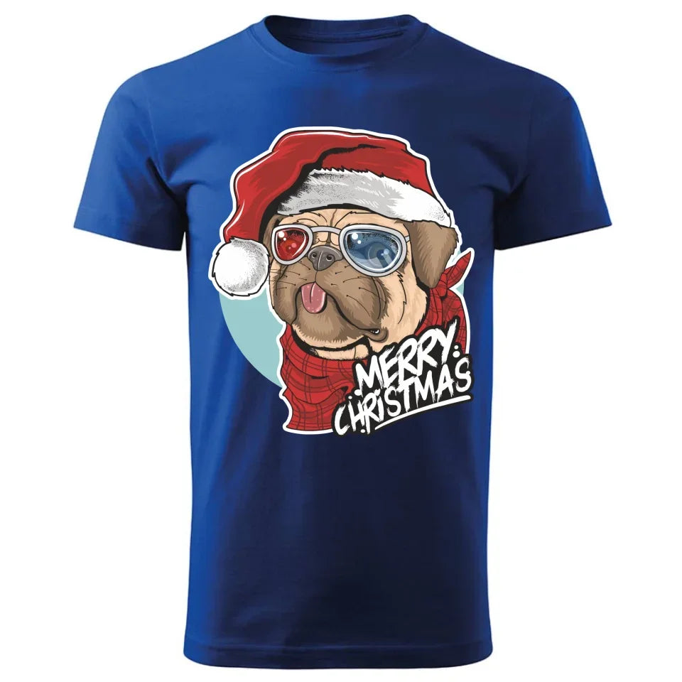 Merry Christmas | Świąteczna koszulka męska z mopsem BN62 - StoryCups.pl