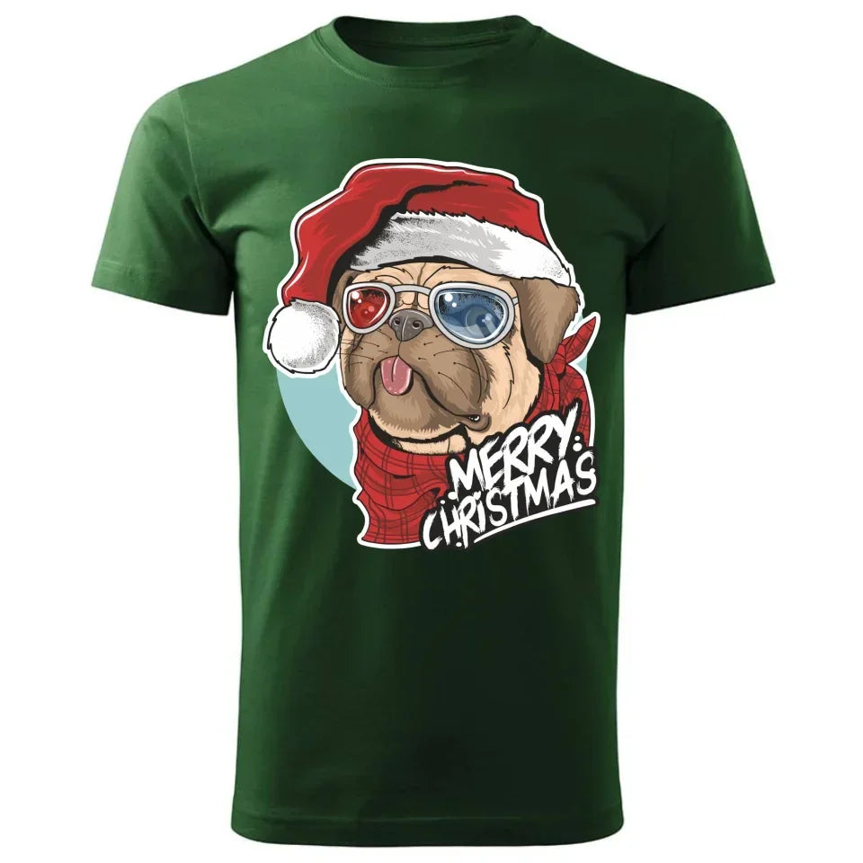 Merry Christmas | Świąteczna koszulka męska z mopsem BN62 - StoryCups.pl