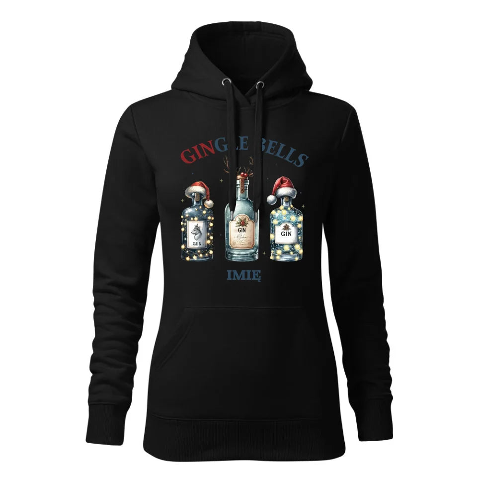 Świąteczna bluza damska z kapturem czarna na prezent personalizacja hoodie Święta Boże Narodzenie Mikołajki