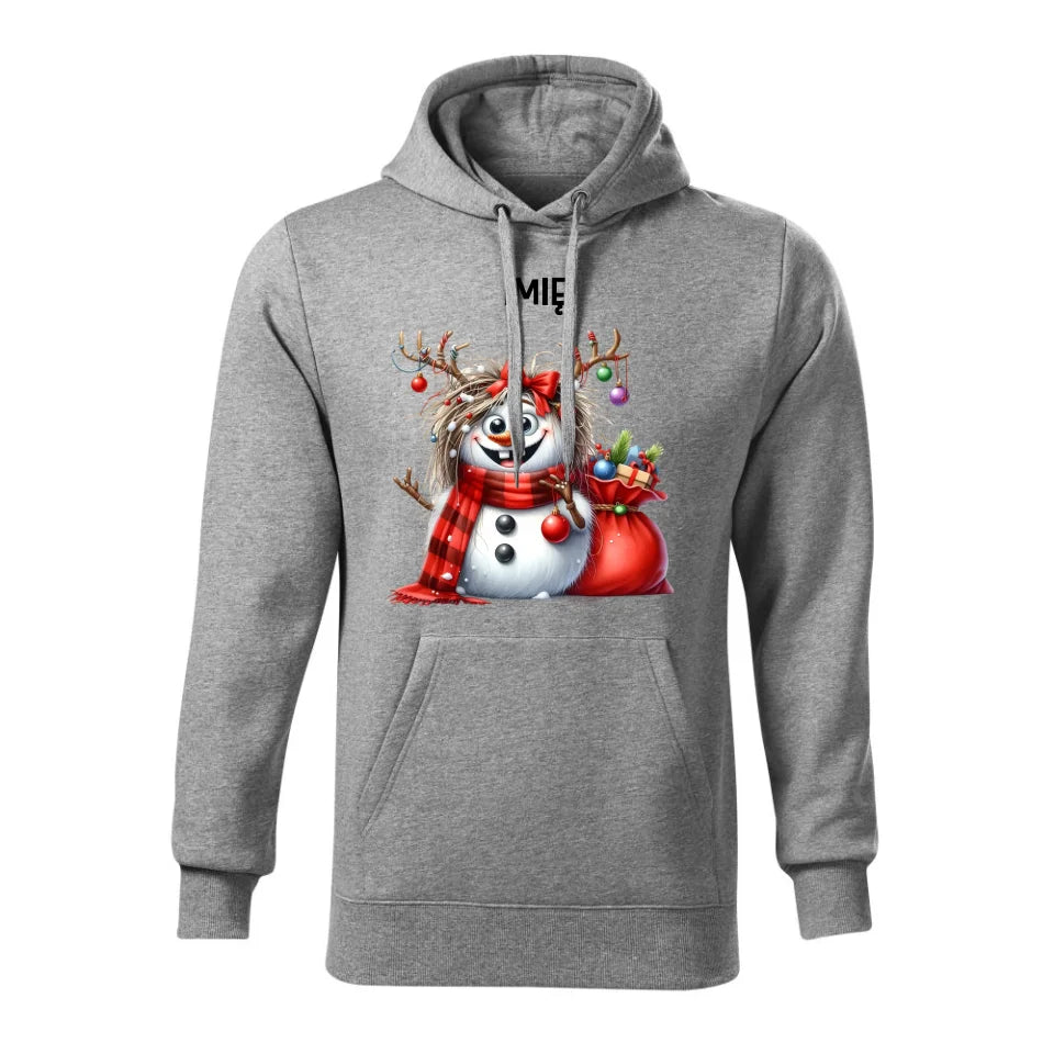 Świąteczna bluza męska z kapturem szara na prezent personalizacja hoodie Święta Boże Narodzenie Mikołajki