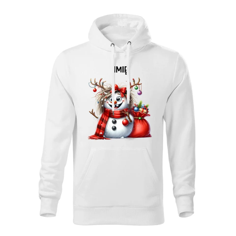 Świąteczna bluza męska z kapturem biała na prezent personalizacja hoodie Święta Boże Narodzenie Mikołajki