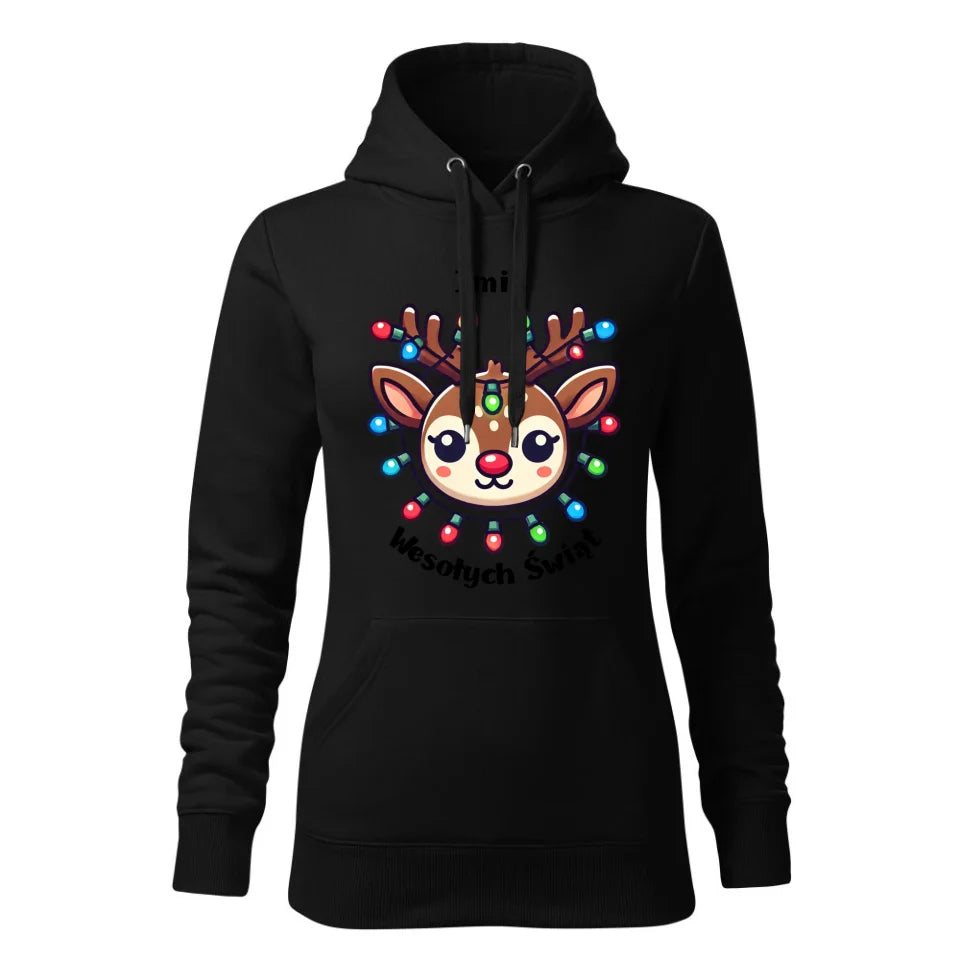 Świąteczna bluza damska z kapturem czarna na prezent personalizacja hoodie Święta Boże Narodzenie Mikołajki