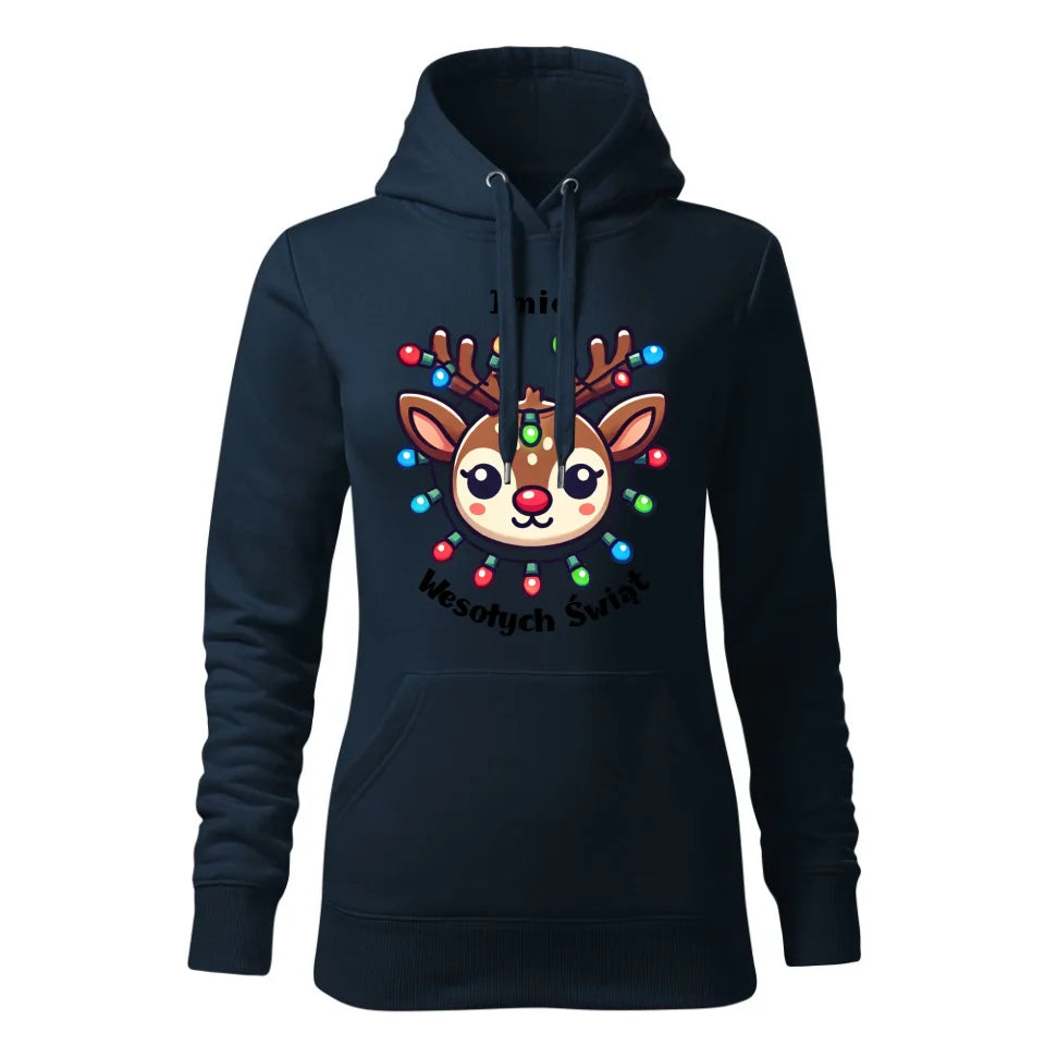 Świąteczna bluza damska z kapturem granatowa na prezent personalizacja hoodie Święta Boże Narodzenie Mikołajki