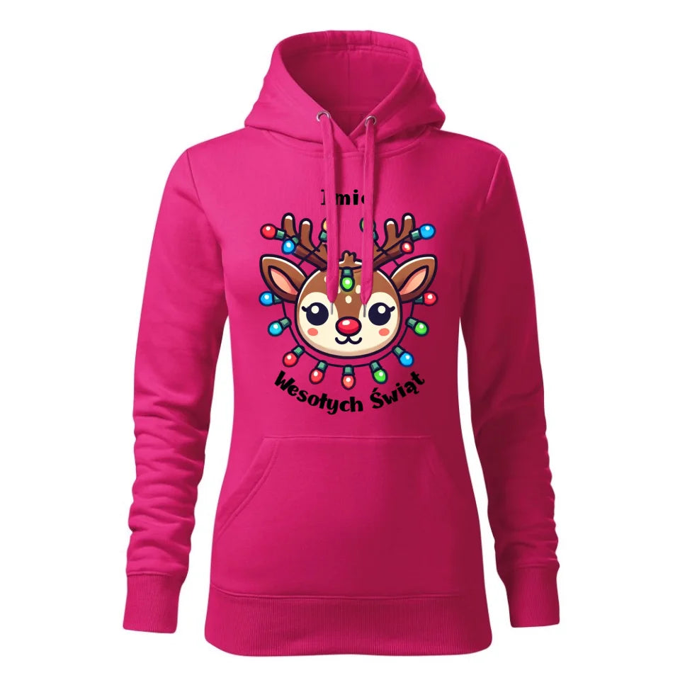 Świąteczna bluza damska z kapturem różowa na prezent personalizacja hoodie Święta Boże Narodzenie Mikołajki