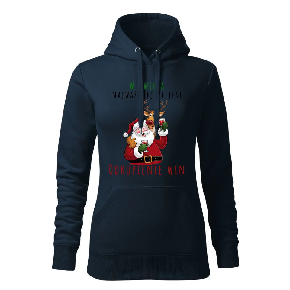 Świąteczna bluza damska z kapturem granatowa na prezent personalizacja hoodie Święta Boże Narodzenie Mikołajki