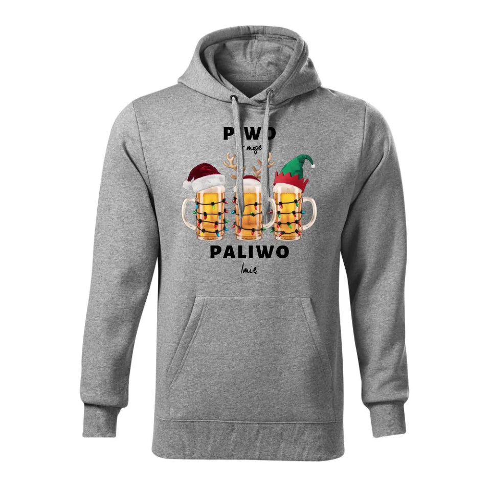 Świąteczna bluza męska z kapturem szara na prezent personalizacja hoodie Święta Boże Narodzenie Mikołajki