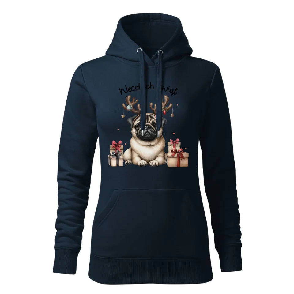 Świąteczna bluza damska z kapturem granatowa na prezent personalizacja hoodie Święta Boże Narodzenie Mikołajki