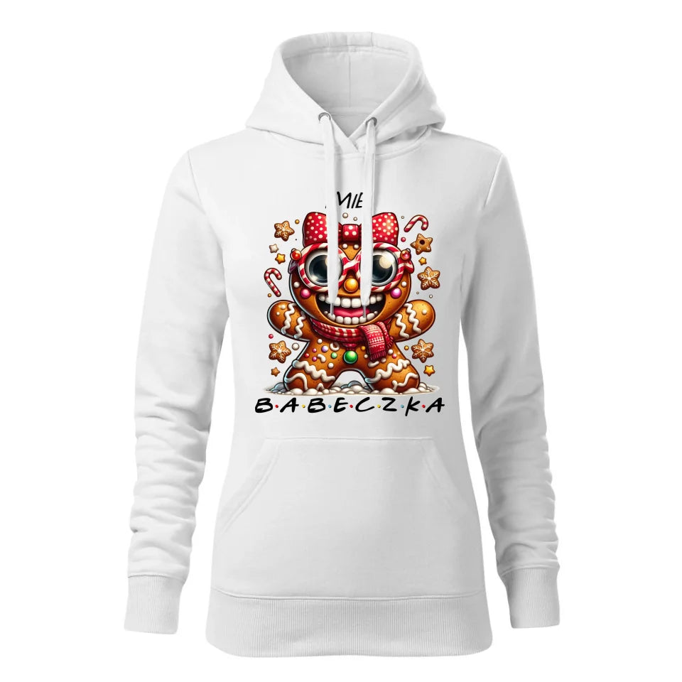 Świąteczna bluza damska z kapturem biała na prezent personalizacja hoodie Święta Boże Narodzenie Mikołajki