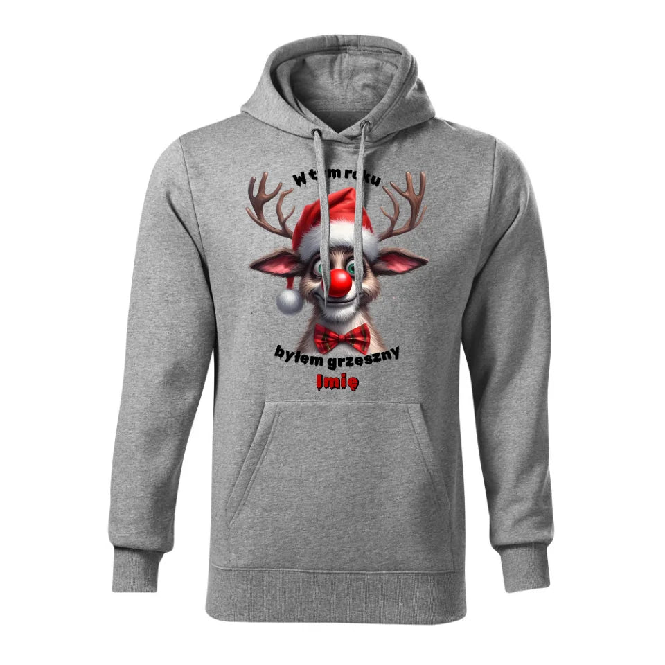 Świąteczna bluza męska z kapturem szara na prezent personalizacja hoodie Święta Boże Narodzenie Mikołajki