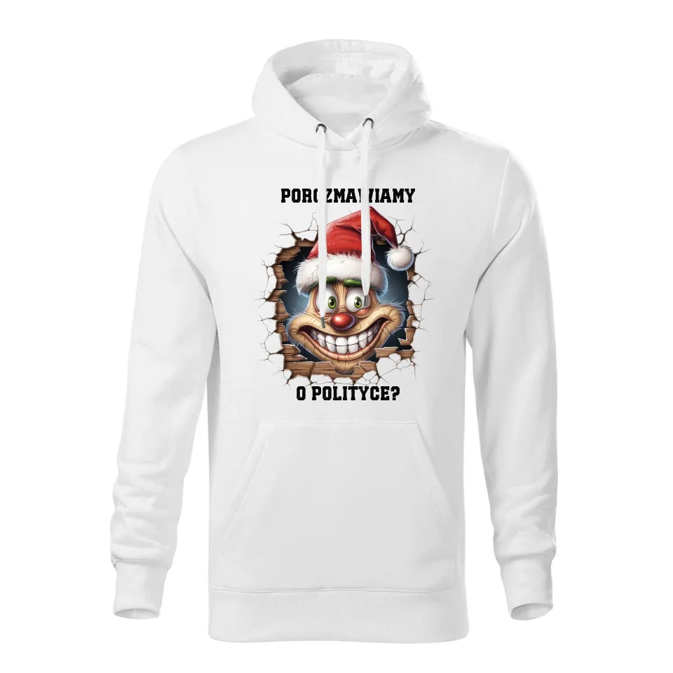 Świąteczna bluza męska z kapturem biała na prezent personalizacja hoodie Święta Boże Narodzenie Mikołajki