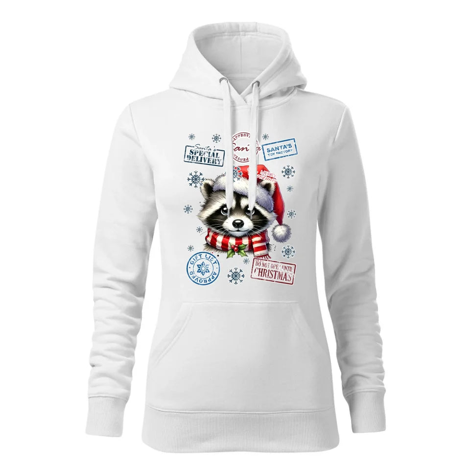 Świąteczna bluza damska z kapturem biała na prezent personalizacja hoodie Święta Boże Narodzenie Mikołajki