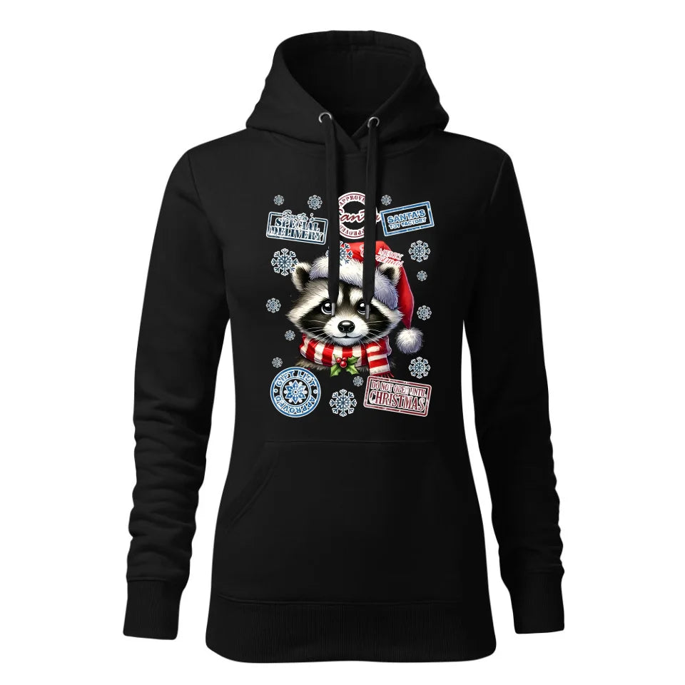 Świąteczna bluza damska z kapturem czarna na prezent personalizacja hoodie Święta Boże Narodzenie Mikołajki