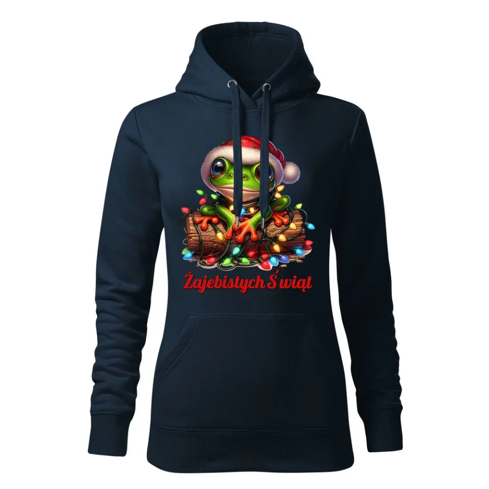 Świąteczna bluza damska z kapturem granatowa na prezent personalizacja hoodie Święta Boże Narodzenie Mikołajki