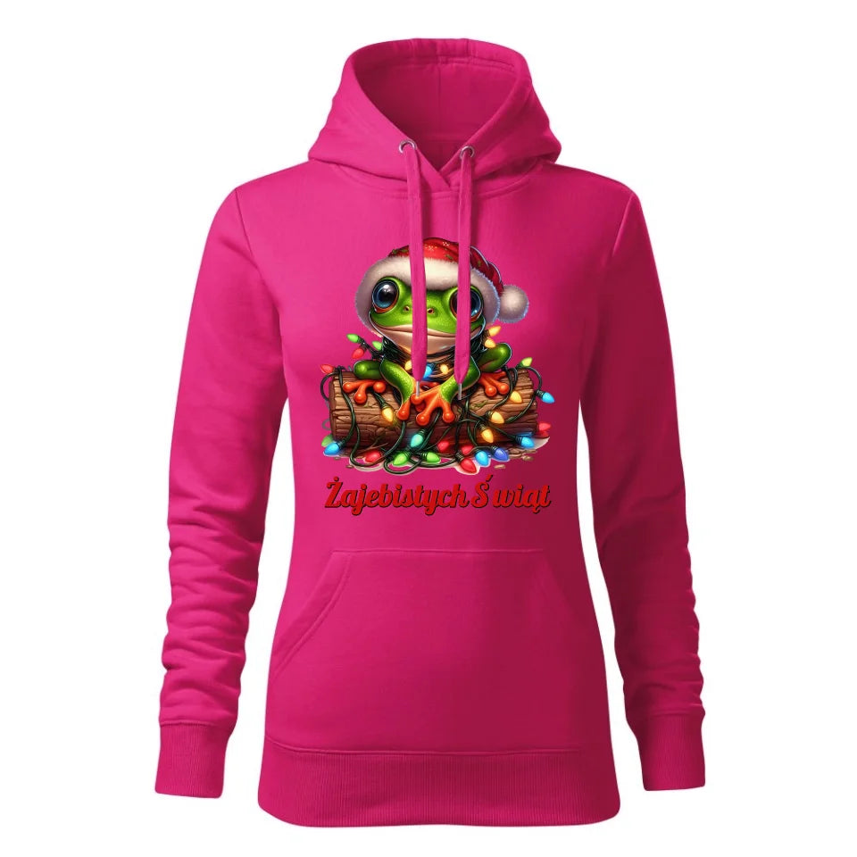 Świąteczna bluza damska z kapturem różowa na prezent personalizacja hoodie Święta Boże Narodzenie Mikołajki