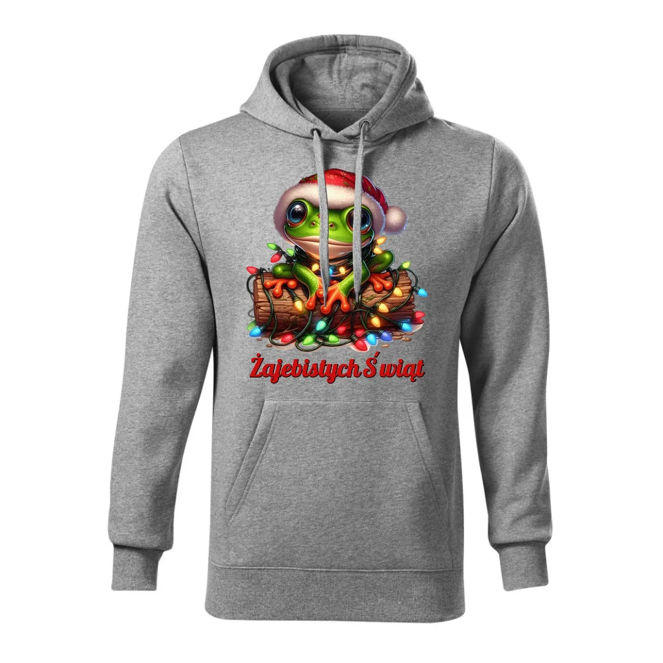 Świąteczna bluza męska z kapturem szara na prezent personalizacja hoodie Święta Boże Narodzenie Mikołajki