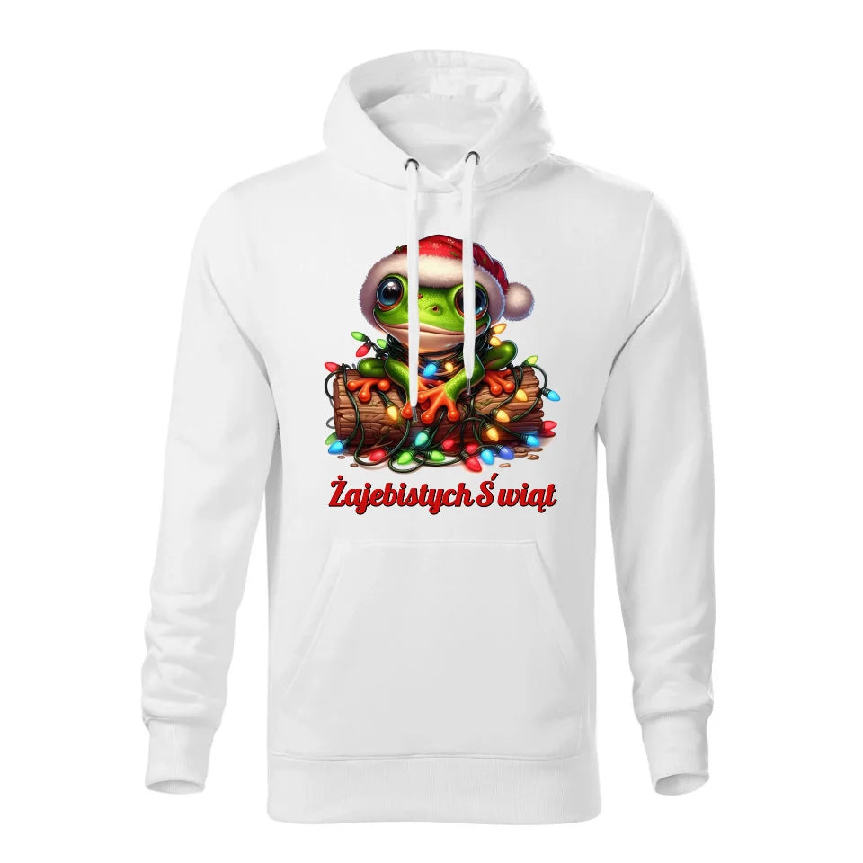 Świąteczna bluza męska z kapturem biała na prezent personalizacja hoodie Święta Boże Narodzenie Mikołajki