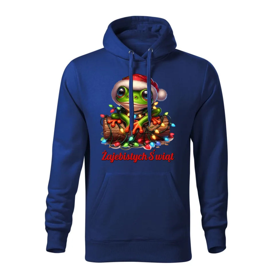 Świąteczna bluza męska z kapturem niebieska na prezent personalizacja hoodie Święta Boże Narodzenie Mikołajki