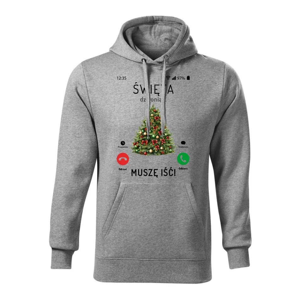 Świąteczna bluza męska z kapturem szara na prezent personalizacja hoodie Święta Boże Narodzenie Mikołajki