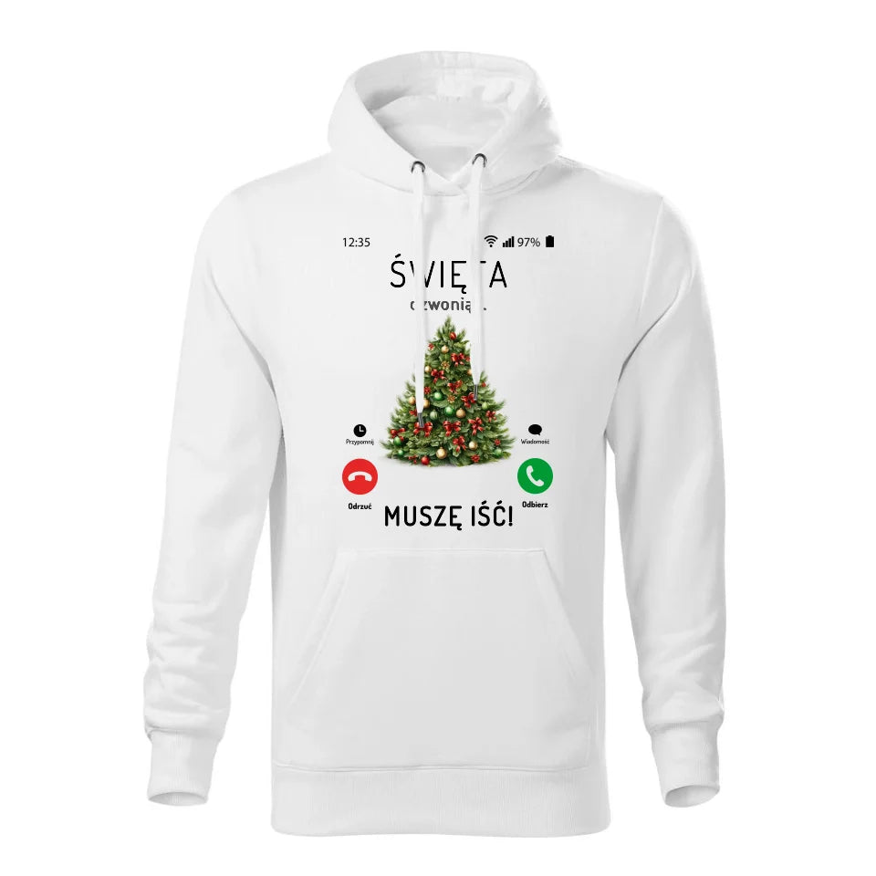 Świąteczna bluza męska z kapturem biała na prezent personalizacja hoodie Święta Boże Narodzenie Mikołajki